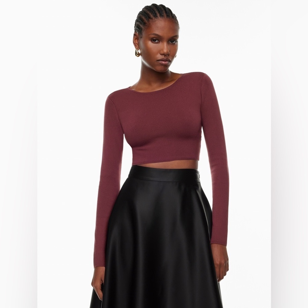 Babaton Aritzia Sculpt Knit Long Sleeve Spiced Burgundy size XS Cropped rib-knit